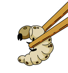 Edible larva. Eating caterpillar