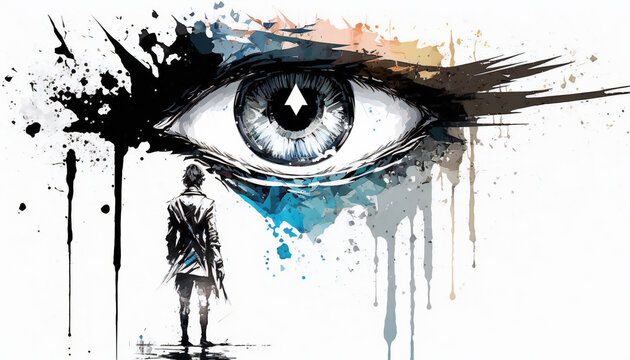 The all seeing eye, isolated on white background - watercolor style illustration background by Generative Ai