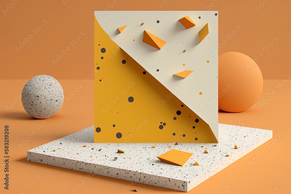 Poster orange terrazzo platform with simple geometric composition generative ai