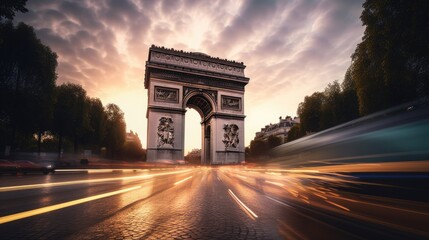 Arc de Triomphe, Paris. Incredibly beautiful and romantic France. Generative AI
