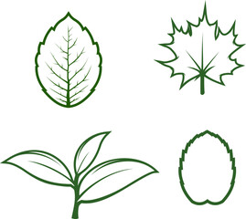 set of green leaf silhouette logo vector