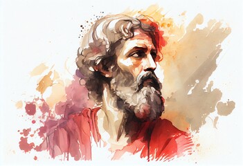 Watercolor Illustration of a Saint Paul Apostle Portrait. Color Illustration. Generative AI