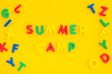 Words Summer Camp made from colorful letters. Summer kids vacation concept