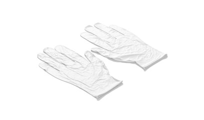 Blank white rubber gloves mockup lying, side view