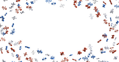 Sales icons floating in the air 3D rendering - 3D percent rain illlustration