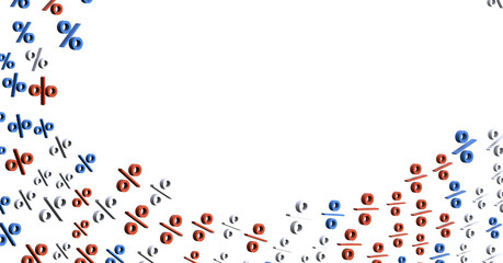 Sales icons floating in the air 3D rendering - 3D percent rain illlustration