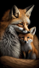 fox and baby fox. Generative AI