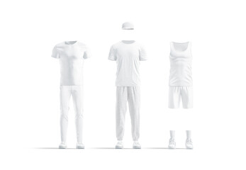 Blank white sport clothing with t-shirt and pants mockup, isolated