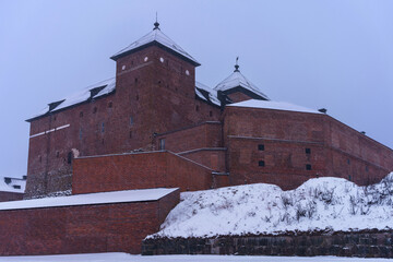 Hame Castle (Tavastia castle) on a snowy day in winter