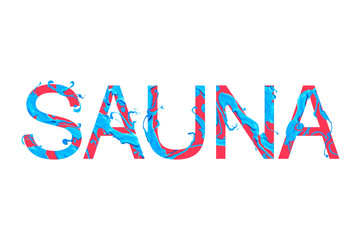 Sauna. German word of blue paint letters