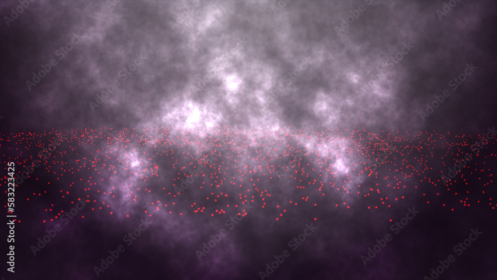 Aufkleber flowing dot and smoke particles wave isolated on smoke background. abstract waving line particle tec