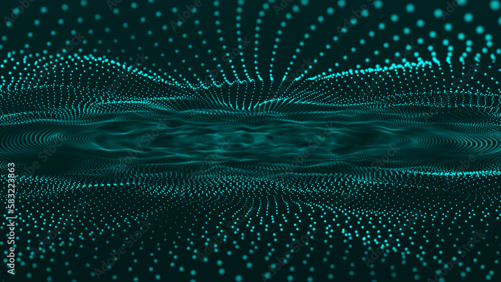 Aufkleber glowing dots and depf of field. abstract technology wave. abstract morphing background. futuristic s