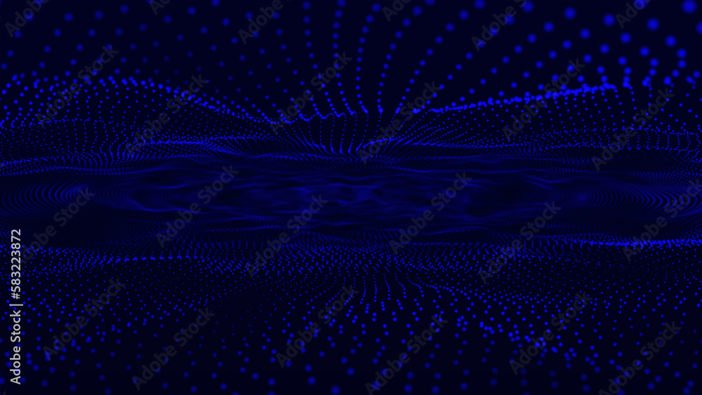 Poster 3d wave points fractal grid. trapcode form, glowing dots and depf of field. abstract technology wave