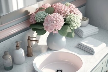 white minimalist decorated bathroom sink, generative AI, Vanity basin, Washbasin, Pedestal sink