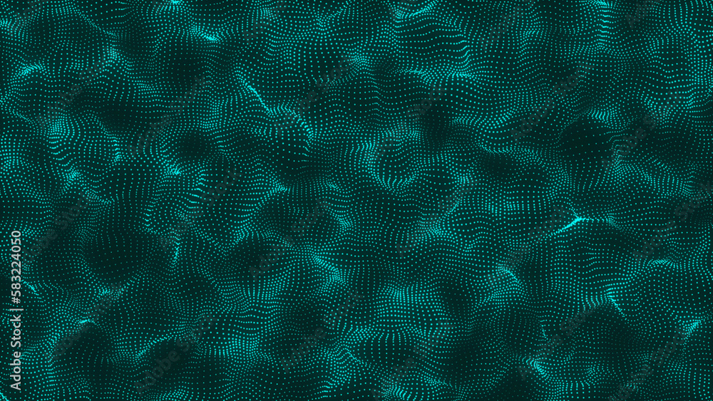 Poster beautiful wave shaped array of glowing dots. hi-tech abstract waving dots particle technology backgr