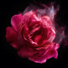 Fototapeta na wymiar An intense pink and magenta photo of a rose petal in midair. Trendy color of 2023 Viva Magenta.. AI generation.