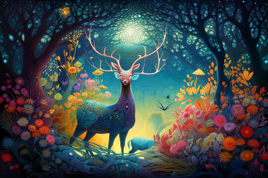 fantasie deer in the colourfull woods designed with a artificial intelligence
