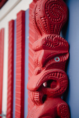 Carving on school Marae in Mangakino Waikato Aotearoa New Zealand