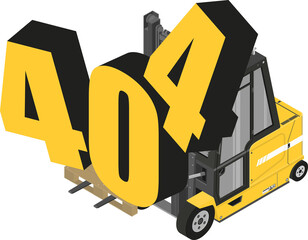 Naklejka premium Error 404 unavailable web page. Landing page with a forklift and 404 digits.