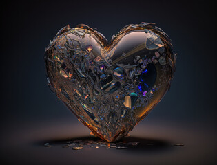 Realistic translucent heart shaped crystal zircon, natural gemstone Generative AI technology