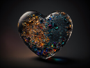 Realistic translucent heart shaped crystal zircon, natural gemstone Generative AI technology