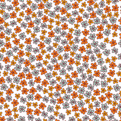 Colorful floral seamless pattern. Groovy flowers vector illustration, hippie aesthetic. Funny multicolored print for fabric, paper, any surface design.