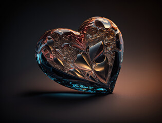 Fototapeta premium Realistic translucent heart shaped crystal zircon, natural gemstone Generative AI technology