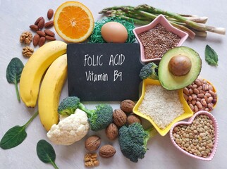 Food rich in folic acid (vitamin B9). Natural food sources of vitamin B9. Natural products...