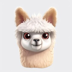 Alpaca Content Facial Expression On Blank Background Generative AI