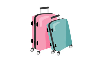 A set of two pink and turquoise suitcases. Family suitcases. Vector illustration