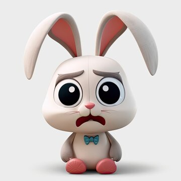 Bunny Sad Facial Expression On Blank Background Generative AI