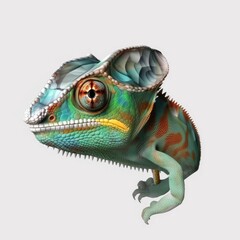 Chameleon Animal Ambivalent Facial Expression On Blank Background Generative AI