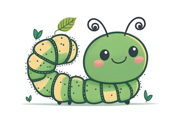 Wallpaper Illustration and background of adorable caterpillar, cute insect character, funny cartoon for kids and children. Front view. Concept of cartoon. Generative AI.