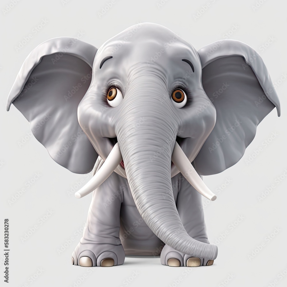 Poster Elephant Thinking Pondering And Reflecting Facial Expression On Blank Background Generative AI