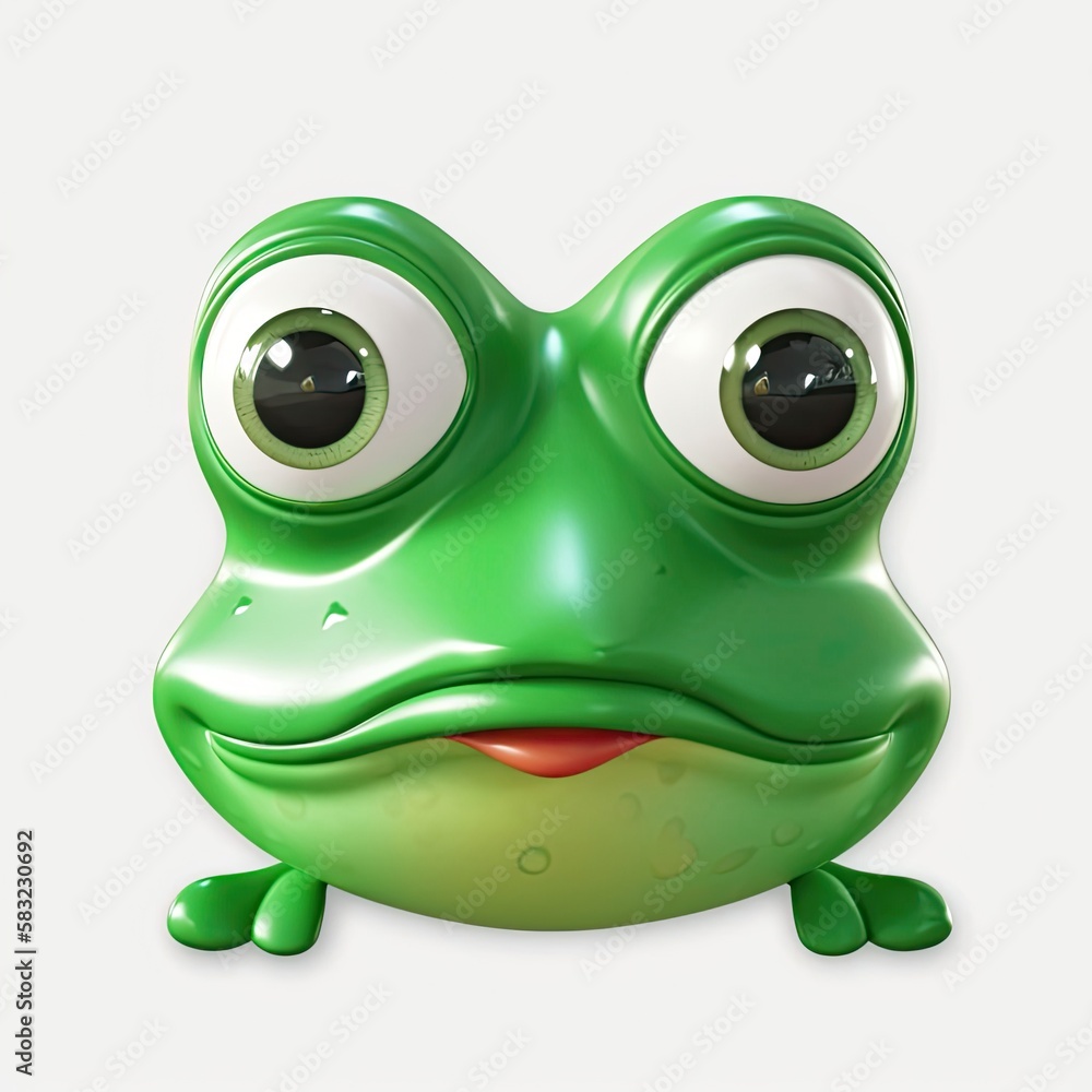 Aufkleber frog smiling a lot facial expression on blank background generative ai