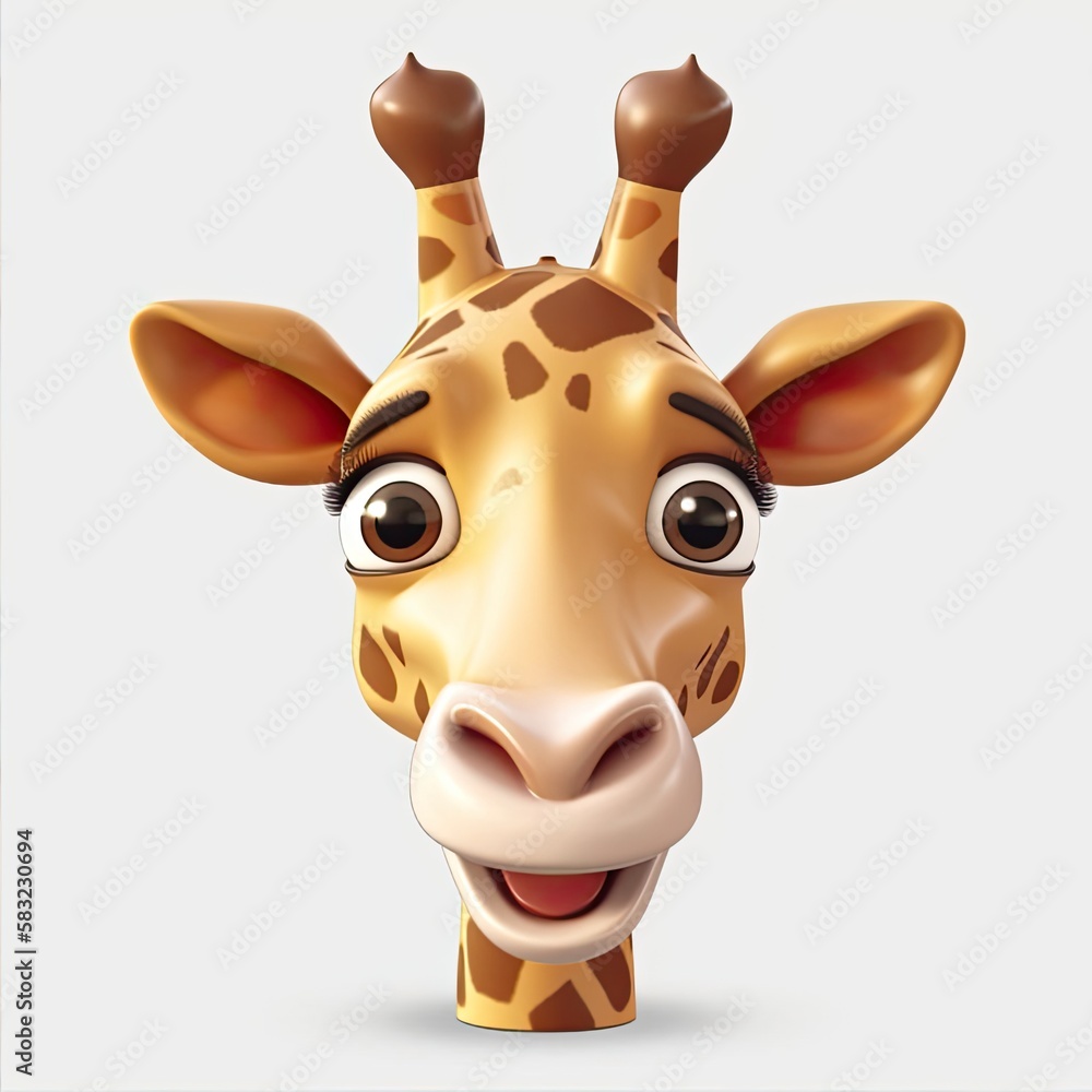 Poster giraffe surprised facial expression on blank background generative ai