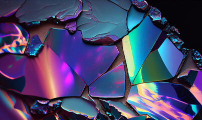 Digital wallpaper background of a cracked iridescent and opalescent surface texture. 
Polished spectrum colour, shiny textured marble stone. Natural volcanic mineral pearlescent crystal rock pattern.