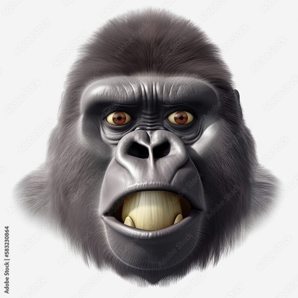 Poster gorilla confused facial expression on blank background generative ai