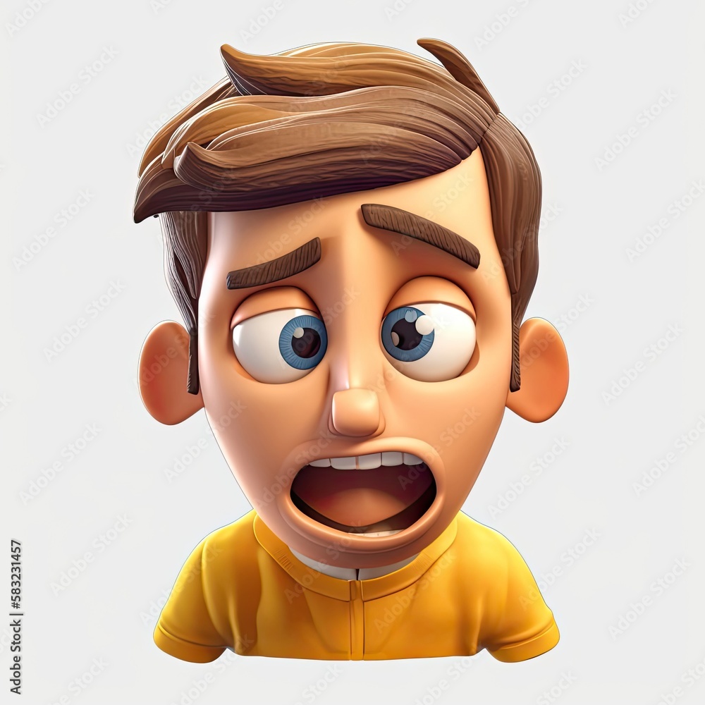 Aufkleber man sad facial expression on blank background generative ai