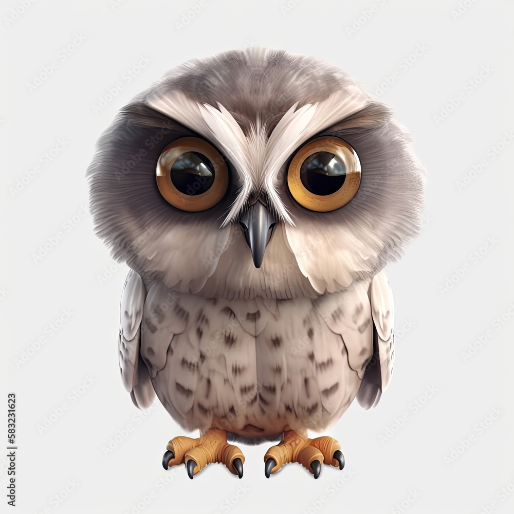Poster Owl Surprised Facial Expression On Blank Background Generative AI