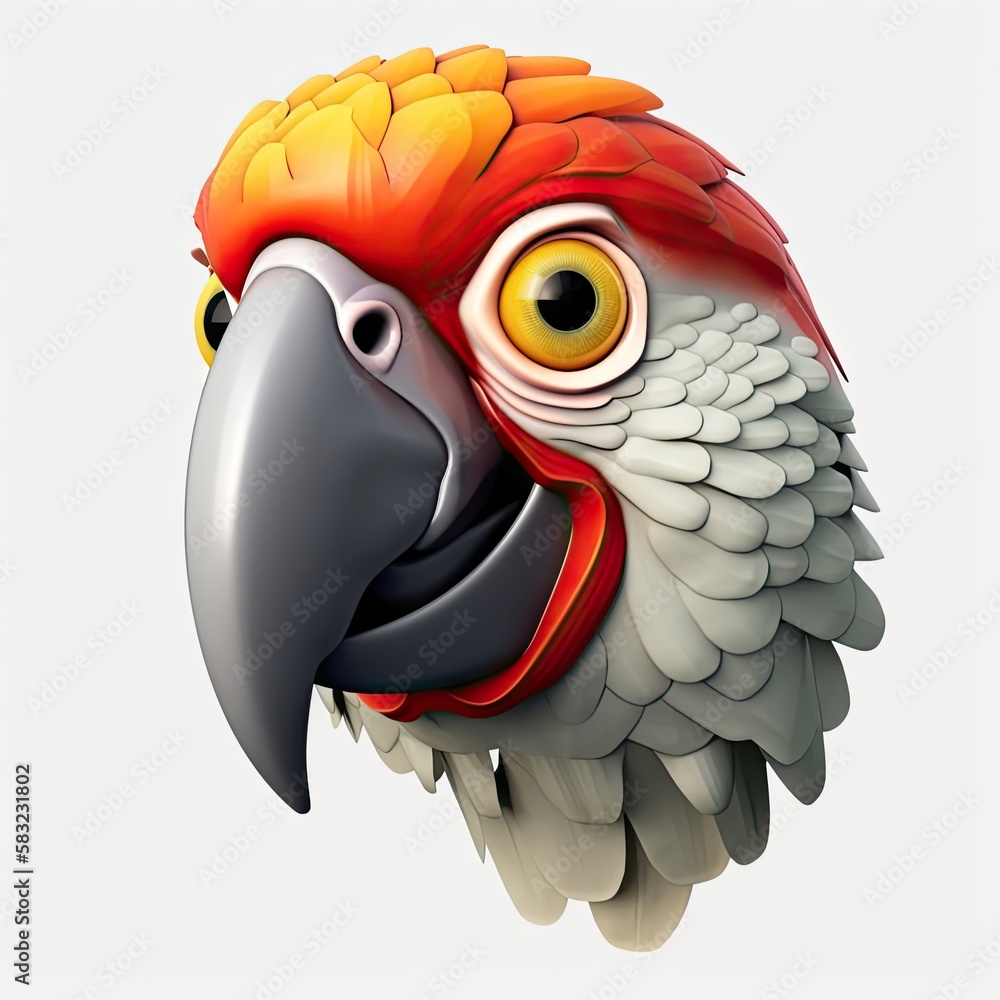 Aufkleber parrot happy facial expression on blank background generative ai