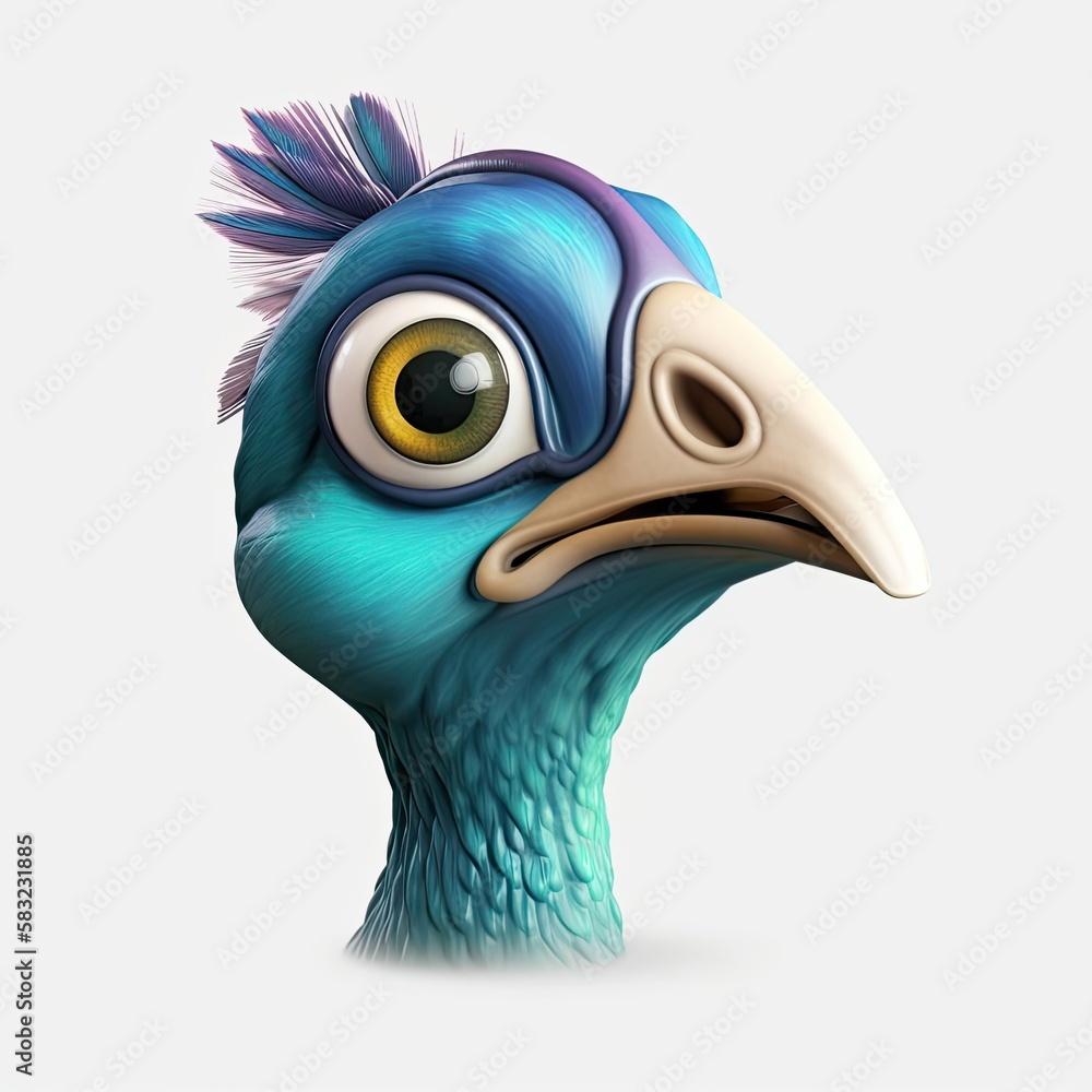 Poster peafowl shocked facial expression on blank background generative ai