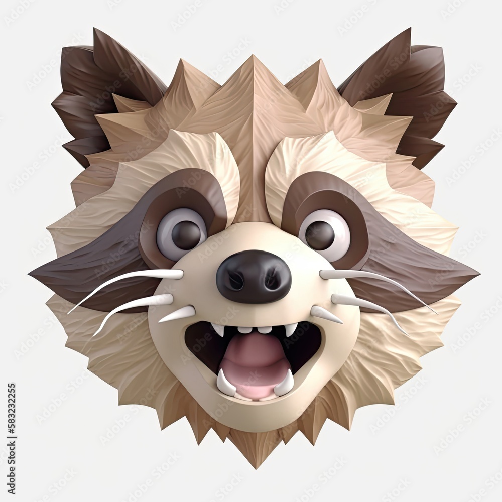 Poster raccoon ecstatic facial expression on blank background generative ai
