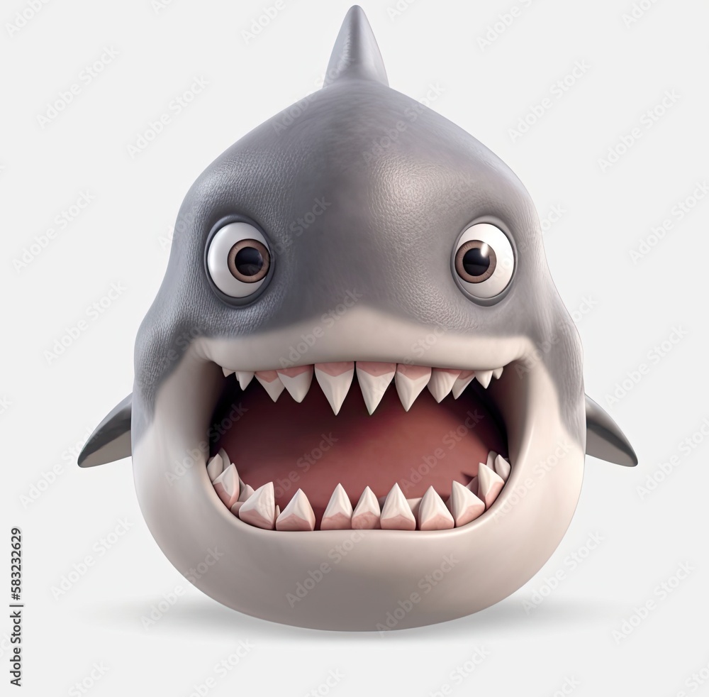 Poster shark very happy facial expression on blank background generative ai