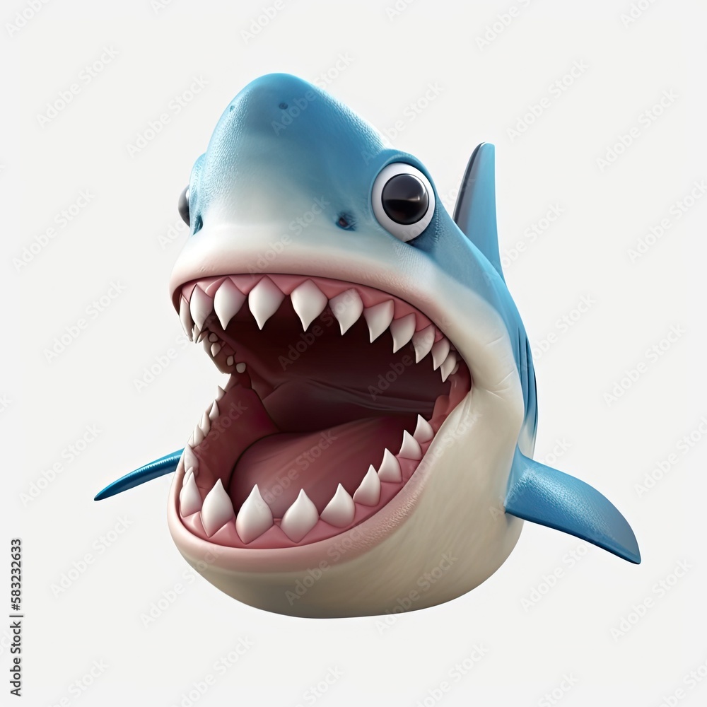 Poster shark awed facial expression on blank background generative ai