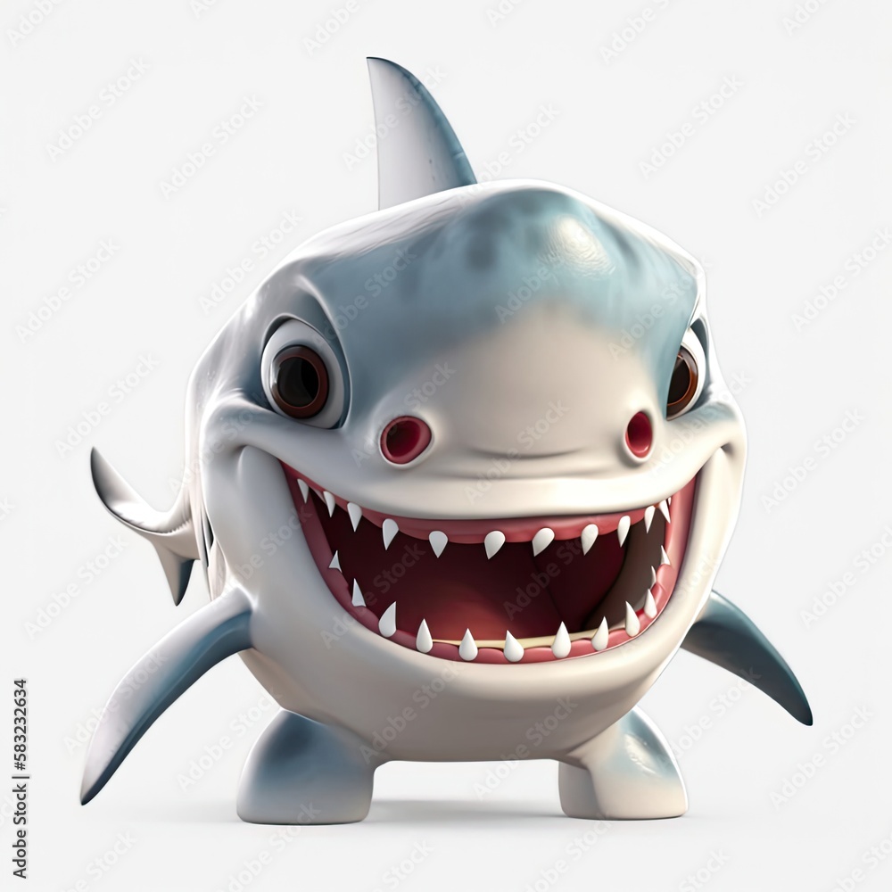 Poster shark very happy facial expression on blank background generative ai