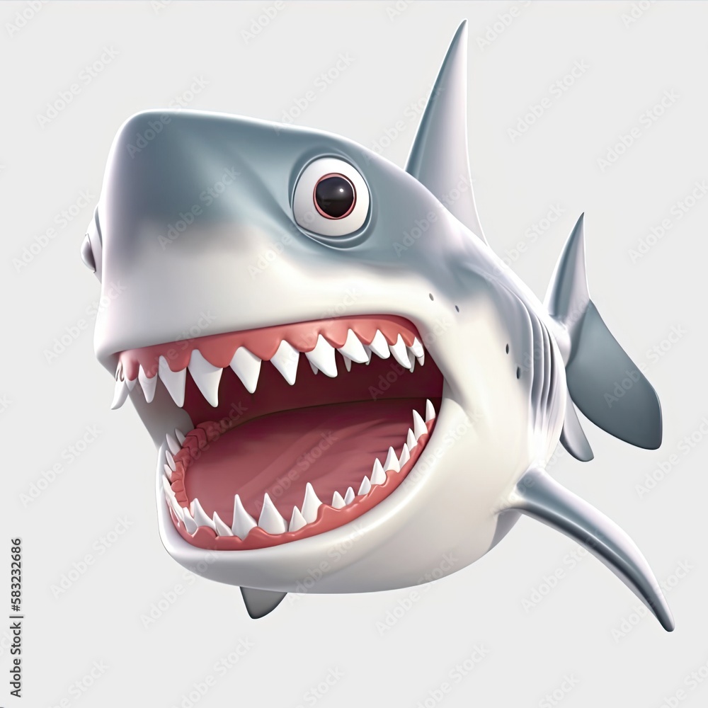 Poster shark surprised facial expression on blank background generative ai