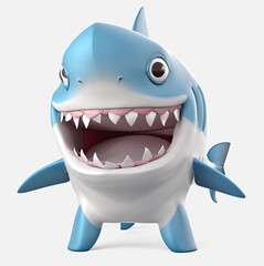Shark Very Happy Facial Expression On Blank Background Generative AI