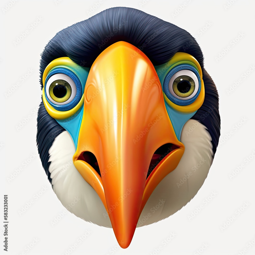 Poster toucan shocked facial expression on blank background generative ai