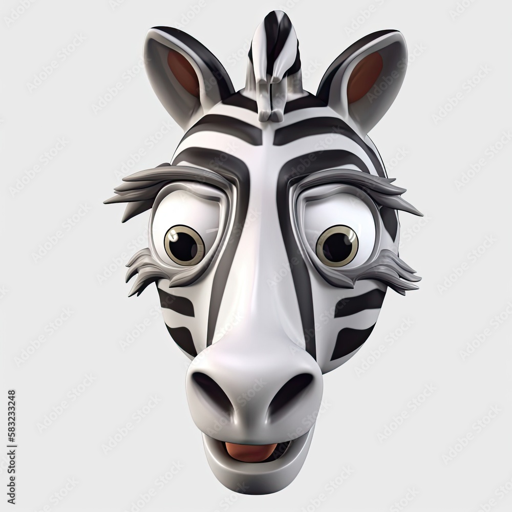 Poster zebra surprised facial expression on blank background generative ai